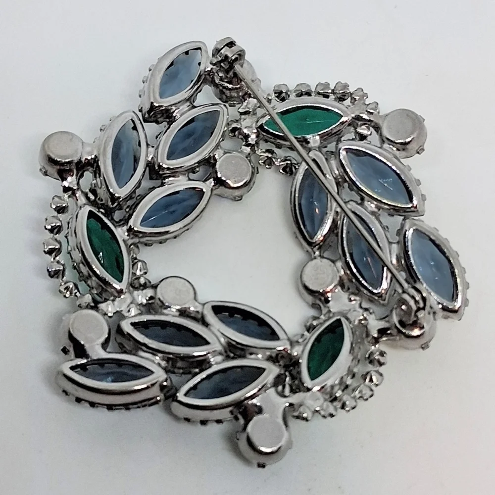 * Vintage Green & Blue With AB Crystals Pin Brooch